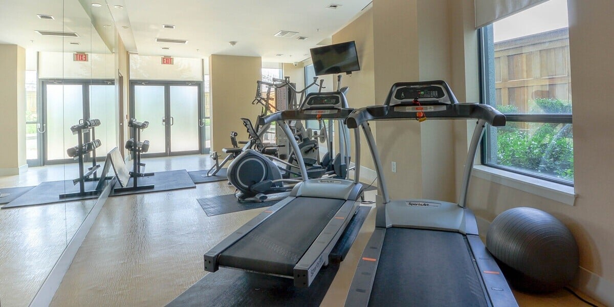 Workout equipment in a gym